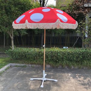 Sombrilla de <span class=keywords><strong>playa</strong></span> con borlas, estructura de madera, tela de poliéster impermeable, para exteriores, parque y jardín, piscina, parasol de encaje, 8 varillas, venta al por mayor - Product Image 1