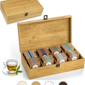 Bamboo Tea Storage Box With Lid Multi Compartment <b>Desktop</b> Organizer For Tea Bags Coffee Pods - Product Image 3