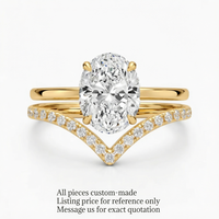 Bague de fiançailles élégante en or 14K 18K avec diamant de laboratoire taille ovale et bande en V, bague de mariage pavée à double sangle pour femme