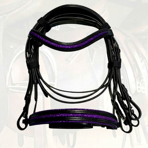 Equestrian HM GLOBAL Premium Horse Bridle High Quality DD Leather Glitter Fabric Noseband and Browband in 3 Colors Full/Cob/ - Product Image 4