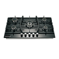 Table de cuisson à gaz encastrable 5 brûleurs avec panneau en verre trempé, allumage électronique, compatible GPL/GN, classe A d'efficacité énergétique