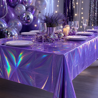 Nappe rectangulaire jetable en PEVA holographique violette, imperméable, pour banquets, dîners et événements