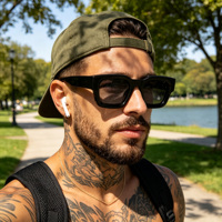 Lunettes de soleil sportives en acétate personnalisées de haute qualité, tendance, originales, polarisées, vintage, carrées, noires, UV400 pour hommes