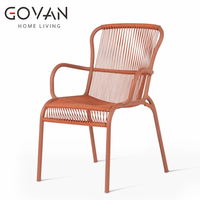 Fauteuil de salle à manger extérieur pour hôtel et jardin au design moderne avec structure en aluminium thermolaqué et tressage en corde écologique