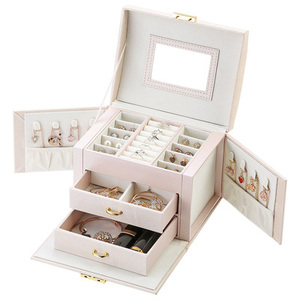 Wholesale Custom logo Luxury PU Leather Large Jewelry Drawer Box Organizer Mirror Big Ring Necklace <strong>Earring</strong> Jewellery Gift <strong>Case</strong> - Product Image 6