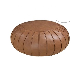 Pouf en daim fait à la main, Pouf en similicuir, rangement 23x14, coussin de sol rond, repose-pieds <span class=keywords><strong>marocain</strong></span> - Product Image 1