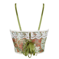 Chuangerm en stock Nouveauté 2026 Hauts corset pour femmes à col carré, à lacets latéraux, avec dentelle blanche à volants et motif floral style peinture à l'huile rétro