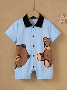 Adorable Body de Bebé con Gráficos de Animales Salvajes, Cierre Lateral, Suave, sin Pies, Pijama para Recién Nacido - Product Image 1