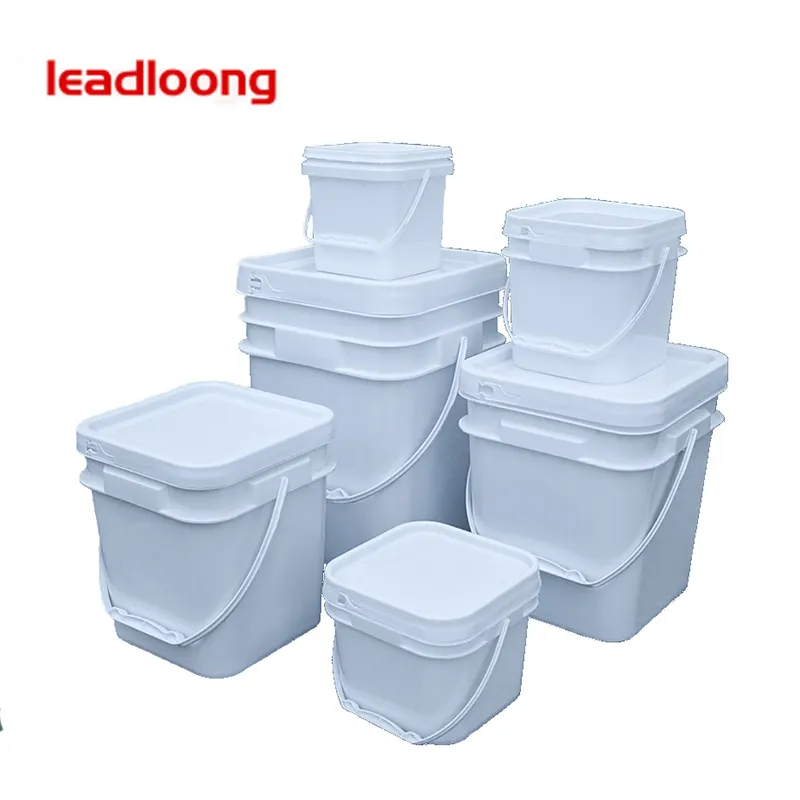 LEADLOONG - Thickened Plastic Square Bucket with Lid Water Bucket Food Grade Plastic Barrel Square Pail