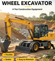 Mini-excavatrice mobile sur roues 0,26 m³ avec godet standard, machine de terrassement hydraulique pour projets de nivellement de terrain de jardin