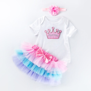 Vendita Diretta dalla Fabbrica <span class=keywords><strong>Set</strong></span> di Tutine per Bambina 0-2 Anni con Maniche Corte, Vestito per <span class=keywords><strong>Compleanno</strong></span> e Festival, Gonna in Pizzo - Product Image 1