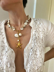 מירידיה 18 קראט זהב pvd קיץ מצופה זהב 18 קאראט צמוקים גדולים פגז פנינים נירוסטה שרשרת תכשיטים - Product Image 3