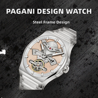 Pagani Design PD-YS028 Vollautomatisches Business-Armbanduhr aus Edelstahl mit Skelett-Zifferblatt, Chronograph, Wasserdicht, Sportlich, Hip-Hop-Stil
