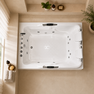 Bañera de Hidromasaje OEM de 1200x1700mm <span class=keywords><strong>para</strong></span> <span class=keywords><strong>Parejas</strong></span> con Respaldares Dobles Ondulados y Barra de Agarre Curva - Product Image 2