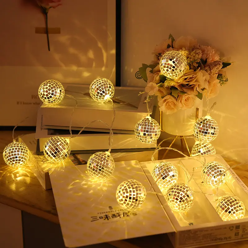 Led Mirror Ball Lights String Bar Stage Party Decorations Mosaic Ball Wholesale Indoor Christmas Battery Lights