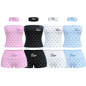 Ensemble de yoga 3 pièces pour femme <span class=keywords><strong>avec</strong></span> logo personnalisé OEM, haut tube sans bretelles à pois, short moulant et bandeau, tenue athlétique sportive Y2K - Product Image 1