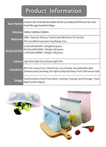Custom Logo BPA Free Leakproof Reusable Silicone Food Storage <b>Bags</b> Stand Up Food Grade Freezer Safe OEM ODM - Product Image 4