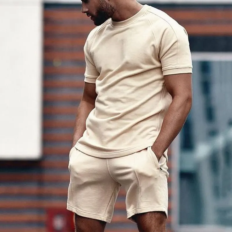 2021 Sommer New Men Shorts Sets Kurzarm T-Shirt Shorts Solid Male Trainings anzug Set Herren Marken <span class=keywords><strong>kleidung</strong></span> 2 Stück Sets Männlich