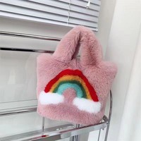 Personnalisé Luxe Élégant Hiver Sac À Main Fourrure Pochette Mignon Lettre Motif En Peluche Sac À Bandoulière Deux Bretelles Broderie Léger