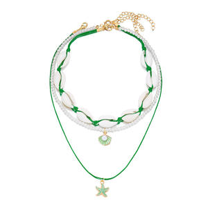 <span class=keywords><strong>Collier</strong></span> de style bohème européen et américain de vacances Summer Beach Dopamine Starfish Shell Pearl Layered Necklace - Product Image 5