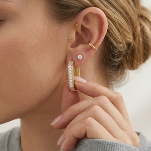 Geometric Quadrilateral Hoop Earrings Stainless Steel Zircon Channel Setting Party Jewelry - Product Image 4