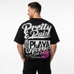 Pretty Paid Confidence Cash Chaos T-shirt formel noir oversize pour homme à manches courtes, col roulé, motif imprimé, 100% Coton - Product Image 6