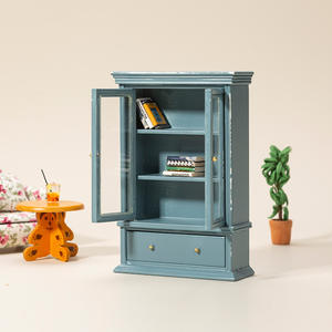 Gabinete de almacenamiento de vidrio de doble puerta blanco moderno Simple escala de alta calidad 1:12 accesorios de casa de muñecas de madera en miniatura para casa de muñecas - Product Image 3