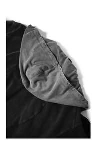 Vintage Washed Two Tone Hoodie Detachable Ripped <b>Scarf</b> Oversized Distressed Raw Edge Pullover Custom Logo Street Sweatshirt - Product Image 3
