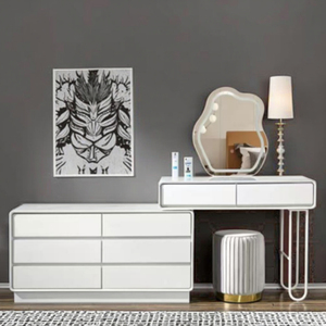 Nghệ thuật đám mây gương Vanity sang trọng thiết lập không thường xuyên gương kim loại đứng đa ngăn kéo lưu trữ kết cấu vàng cơ sở Phân - Product Image 4