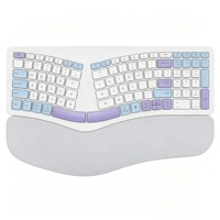Keyboard Nirkabel Ergonomis Lengkung 2.4G Dual Channel dengan Switch Scissor 102 Tombol, Tipe-C Isi Ulang, Baterai Lithium 1000mAh Terintegrasi