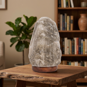 Lampe en sel gris de l'Himalaya de qualité supérieure OEM, 100% naturelle, fabriquée à la main, avec base en bois, lampe en sel gris - Product Image 1