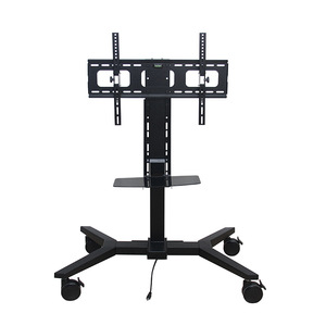 Carrito de TV Móvil con Elevación Eléctrica y Ruedas, Construcción de Acero Negro para Uso en Televisión y Conferencias - Product Image 1