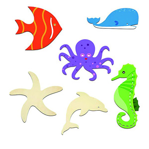 Chưa hoàn thành bằng gỗ Rỗng ra động vật biển bằng gỗ sơn tạo tác trang trí nhà trẻ em trang trí Tự Làm Thủ công nghệ thuật dự án - Product Image 2