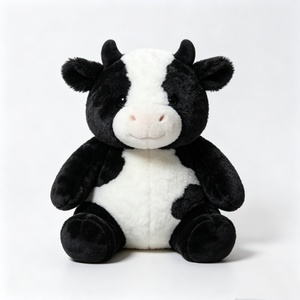 Peluche de vache mignonne et personnalisée, vache tachetée noire et blanche, animal de ferme minimaliste, vache à face ronde en peluche - Product Image 1