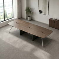 Mesa de Reuniones de Oficina Moderna y Minimalista, Mesa de Conferencia en Forma de Bote con Patas de Acero Pulido Espejo