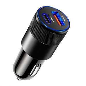 Nouvel adaptateur de charge rapide pour ordinateur portable, téléphone portable, métal, PD QC, double 2 ports Type C, 1 port USB, LED, chargeur rapide pour voiture - Product Image 1