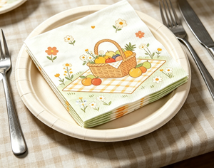 Serviettes de table jetables épaisses à motif floral et fruits frais pour panier de pique-nique rustique - Product Image 5