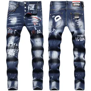 Neuankömmling Anpassen OEM Logo Loch Digitaldruck dekorative Kette trend ige Marke Jeans hose Herren hose schöne Jeans