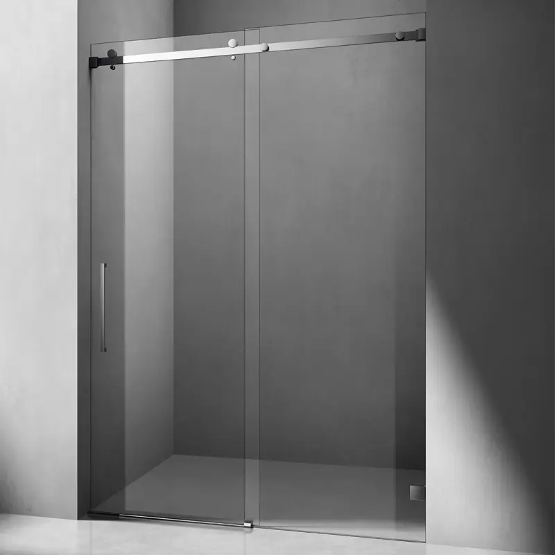 Good Quality Tempered Clear Glass Roller Double Sliding Shower Door Brushed Matt Black Acrylic Frameless Shower Enclosure