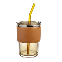 Couleur Gris Ambre Potable Gobelet Borosilicate Réutilisable Voyage Café Tasse En Verre Tasse Enfants Lait Tasse avec Paille et Couvercle