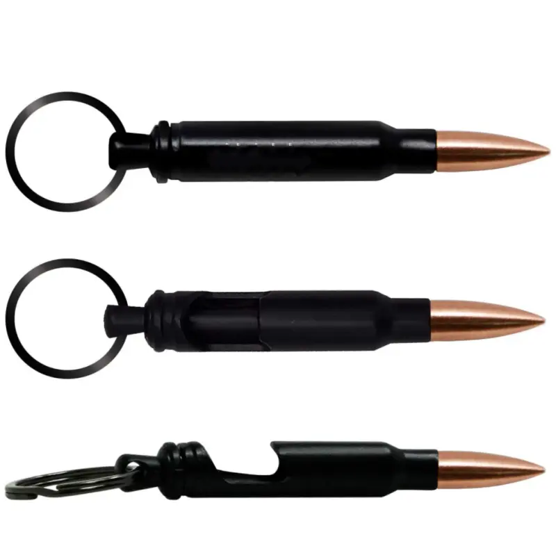 Wholesale 3D Metal Black Bottle Opener Bullet Keychain Custom Fashionable Alloy & Zinc Silk Screen Printing for Souvenir & Gift