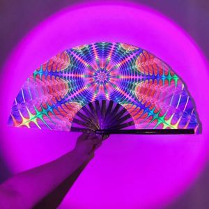 Éventail pliant holographique de 13 pouces, lumineux aux UV, pour femmes/hommes, idéal pour festivals, musique, soirées, Halloween - Product Image 4