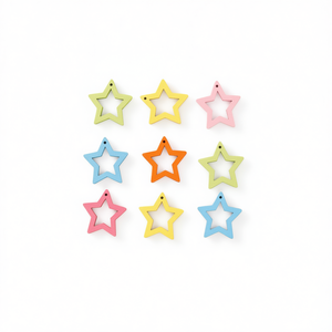 Accessorio in legno a forma di stella ILAN 25mm 9 pezzi per artigianato e decorazione - Product Image 1