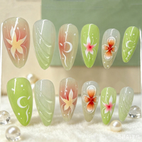 Juego de 24 Uñas Postizas Acrílicas Francesas de Lujo con Diseño de Flor 3D, Uñas Postizas para Salón de Belleza, Uñas a Presión