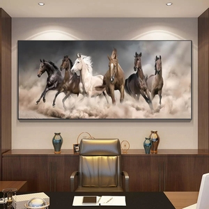 Decoración Moderna para el Hogar, Impresión Digital de Paisaje <span class=keywords><strong>al</strong></span> Atardecer, Cuadro de 8 Caballos en Lienzo, Pintura Artística en Aerosol, Pintura de Porcelana de Cristal - Product Image 5