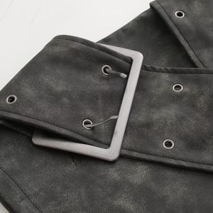 Falda de PU de Cintura Alta con Diseño de Cinturón Cruzado con Cuentas, Estilo Europeo Americano, Estilo Otoñal, Nueva, Entallada y con Personalidad - Product Image 4