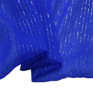Customized Large Quantity Gold Line Silver Line Good Quality Silk Metallic Lurex Crepe Chiffon Fabric for Women Clothes