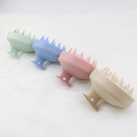 Brosse de massage de tête à poignée privée, brosse de shampooing en paille de blé, brosse de massage de cuir chevelu en Silicone souple de poulpe