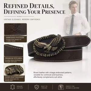 Sabuk Pinggang Kulit Embos Pria Gaya Punk Barat Amerika dengan Gesper Pelat Tengkorak Elang dari Bahan Alloy Vintage Koboi - Product Image 4