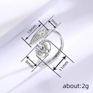 Bague en cuivre ouverte avec zircone cubique, motif 'MAMAN <span class=keywords><strong>d</strong></span>'un ANGEL' et empreinte de pied de bébé, aile <span class=keywords><strong>d</strong></span>'<span class=keywords><strong>ange</strong></span>, gravure créative, cadeau pour jeune maman - Product Image 4